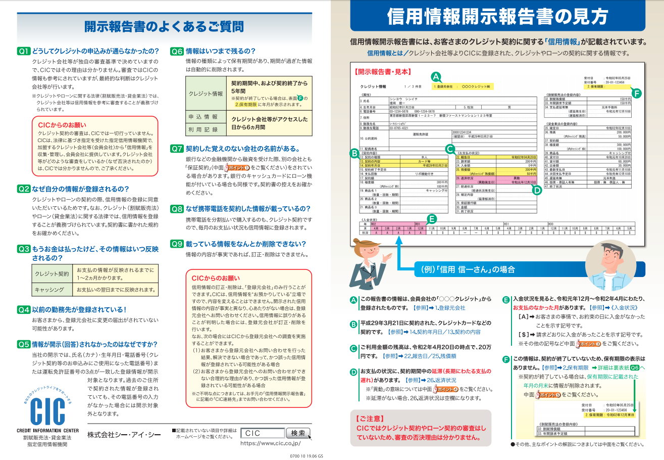 信用情報開示報告書の見方