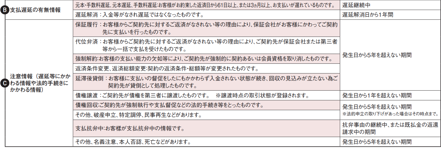 信用情報記録開示報告書　支払遅延