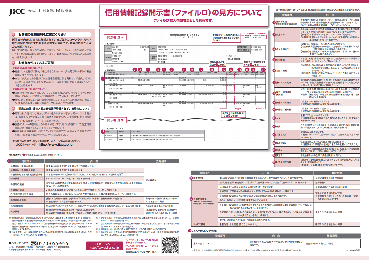 信用情報記録開示書の見方